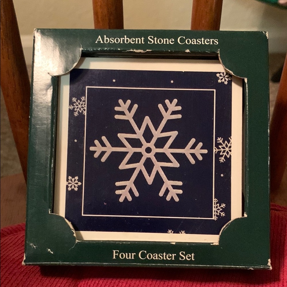 Snowflake Absorbent Stone Coaster Set - Blue